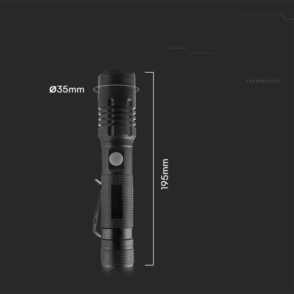 V-tac 10W LED įkraunamas žibintuvėlis, juodas, IP54
