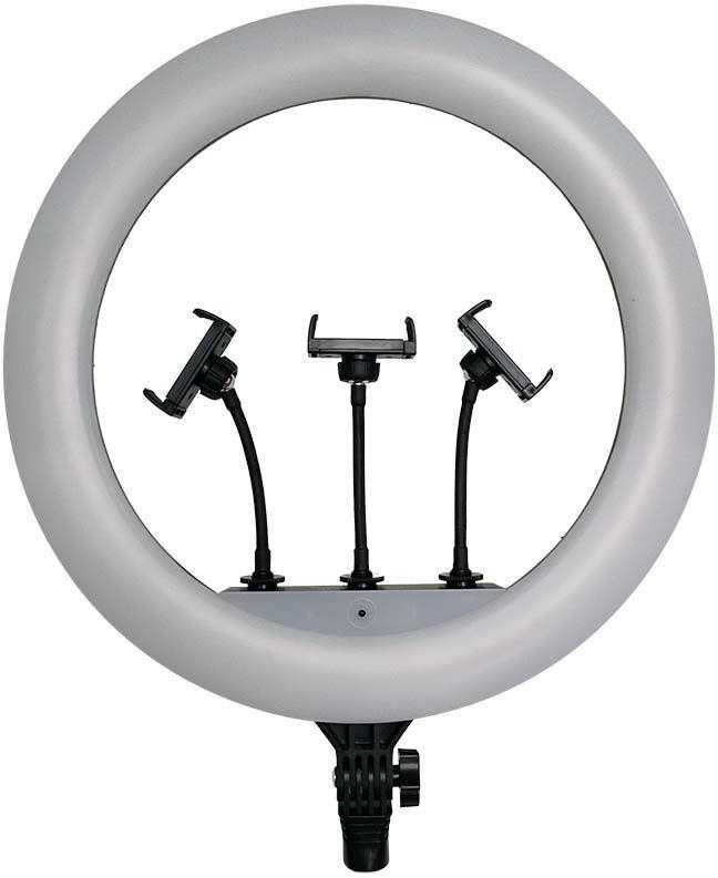 V-tac 55W LED šviečiantis žiedas, juodas, 3200K-5800K, su 3 telefonų laikikliais ir nuotolinio valdymo funkcija