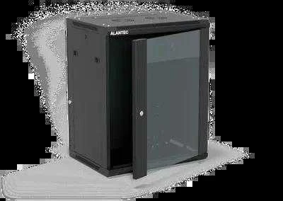 Pakabinama lentyna 19" 15U 600x450, (dvigubos sekcijos variantas) vienos varčios stiklinės durys, nuimamas pilnas galinis dangtis, nuimami pilnai šoniniai dangčiai, rakinamas, 4 sijos, spalva juoda, ALANTEC