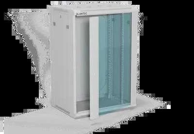 Pakabinama lentyna 19" 18U 600x450, (dvigubos sekcijos variantas) vienos varčios stiklinės durys, nuimamas pilnas galinis dangtis, nuimami pilnai šoniniai dangčiai, rakinamas, 4 sijos, spalva pilka, ALANTEC
