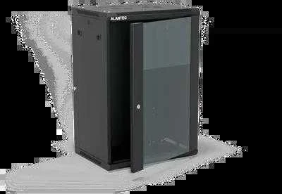 Pakabinama lentyna 19" 18U 600x450, (dvigubos sekcijos variantas) vienos varčios stiklinės durys, nuimamas pilnas galinis dangtis, nuimami pilnai šoniniai dangčiai, rakinamas, 4 sijos, spalva juoda, savarankiškam surinkimui - plokščia pakuotė, ALANTEC