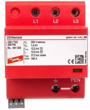 Dehn viršįtampio ribotuvai B+C 1+2 tipas 3P 12.5/37.5kA 1.5kV DEHNshield DSH B TNC 255 FM 941306