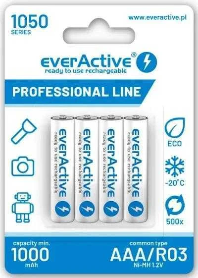 AAA / R03 Ni-MH akumuliatoriai „everActive 1050mAh Professional Line“ (4 vnt. dėžutė)