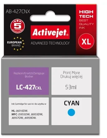 Activejet AB-427CNX Brother spausdintuvas ink cartridge, replacement for Brother LC-427CXL; Supreme; 53 ml; light mėlynas