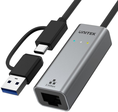 Tinklo Adapteris - UNITEK U1313C USB-A/USB-C Į RJ-45 2.5 Gbit Pilkas