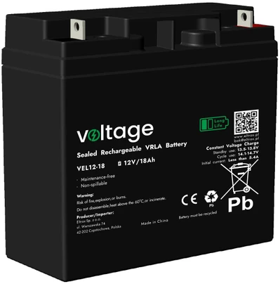 AGM Voltage ilgo tarnavimo laiko akumuliatorius 12 V 18 Ah VEL12-18 (tarnavimo laikas 15 metų)