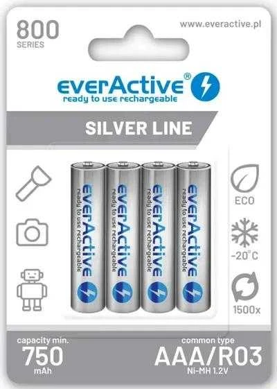 Akumulatorki AAA / R03 Ni-MH everActive 800mAh Sidabrinis Line (4 dėžė vnt.)