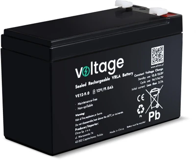 voltage AGM įtampos 12V 9Ah VE12-9.0 baterija (eksploatavimo trukmė 6-9 metai)