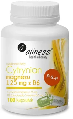 Aliness Magnio citratas 125 mg su vitaminu B6, maisto papildas, 100 kapsulių