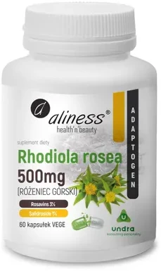 Aliness Rhodiola rosea (Rhodiola rosea) 500 mg maisto papildas, 60 kapsulių