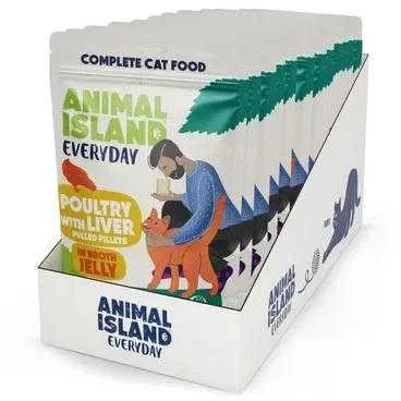 ANIMAL ISLAND Kasdienis paukštiena ir kepenėlės drebučiuose - šlapias kačių ėdalas - 12 x 85 g
