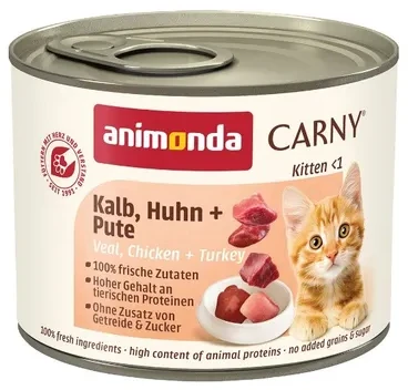 Animoda Animonda Carny kitten 200g jaunų kačių konservai su veršiena, vištiena ir kalakutiena