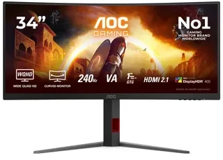 AOC CU34G4Z 34 colių monitorius, greitas VA, WQHD 21:9, 240 Hz, 1 ms, 3440 x 1440 pikselių, 450 cd/m2, HDMI prievadai: 2, juodas