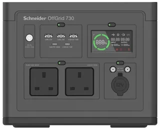 APC SE OffGrid nešiojama elektros stotis 730 – Li-Ion baterija, LCD ekranas, 2x JK kištukiniai lizdai, 3x USB-A, 2x USB-C, 3x 12 V, belaidis įkroviklis, AC, DC, 738 Wh, Power Delivery, Quick Charge 1.0, gryna sinusoidė, 200 W, 190–265 V