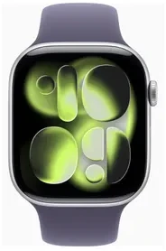 Išmanusis laikrodis „Apple Watch Series 11 GPS“ 46 mm sidabrinio aliuminio korpusas su violetiniu rūko spalvos sportiniu dirželiu – M/L