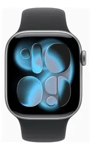 Išmanusis laikrodis Apple „Watch Series 11 GPS + Cellular“, 42 mm, kosminės pilkos spalvos aliuminio korpusas su juodu sportiniu dirželiu – S/M