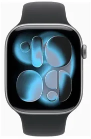 Išmanusis laikrodis „Apple Watch Series 11 GPS + Cellular“, 46 mm, kosminės pilkos spalvos aliuminio korpusas su juodu sportiniu dirželiu – M/L