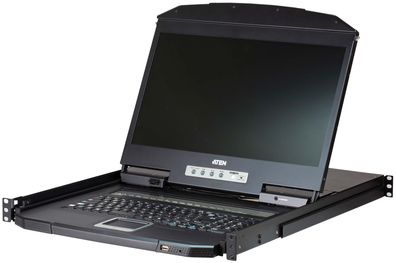 Aten | 16 prievadų trumpas „Gylis“ PS/2-USB VGA vienos bėgelio plačiaekranis LCD KVM komutatorius 18,5" 1366x768 | CL3116NX