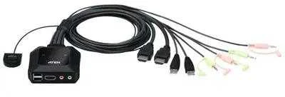 Aten | 2 prievadų USB 4K HDMI kabelis KVM jungiklis su nuotolinio prievado parinkikliu | CS22H-AT