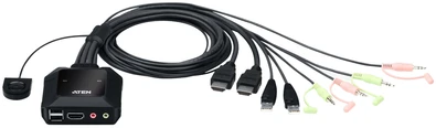 Aten | 2 prievadų USB 4K HDMI kabelis KVM jungiklis su nuotolinio prievado parinkikliu | CS22H-AT