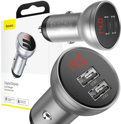 Baseus Automobilinis įkroviklis 2xUSB 4.8A 24 W - Sidabrinis