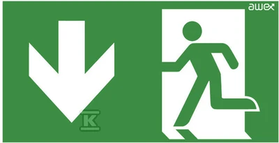 Awex evakuacinė piktograma su rodykle žemyn