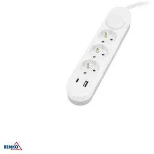 Bemko Ilgintuvas, 3-vietis, 2m, su 2x USB(C+A), baltas, max 3500W