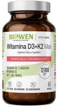 Sveikatos papildas - Biowen Vitaminai D3 + K2 MK-7, 90 Kapsulių, Be glitimo