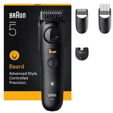 Barzdaskutė Braun BeardTrimmer 9 BT5520 barzdos kirpimo mašinėlė Baterija 40 2 cm „Wet & Dry“ Juoda