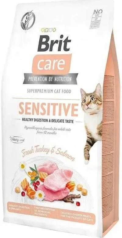 Brit Care Cat GF Sensitive, sveikas virškinimas ir subtilus skonis (šviežia kalakutiena ir lašiša) 2kg