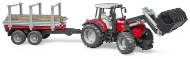 Pojazd BRUDER Massey Ferguson 7480 krautuvas su priekaba rąstams, 2046