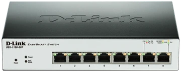 Šakotuvas D-LINK 8-Port Layer2 PoE Smart Gigabit Switch 8x 10/100/1000Mbps TP RJ-45 PoE prievadas 802.3af/at Power-over-Ethernet iki 30 vatų