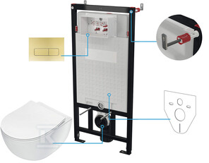 Potinkinis WC komplektas Deante Peonia 6in1, CDER6ZPW, Baltas/Brushed auksinis