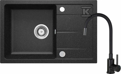 Granitinė virtuvinė plautuvė Deante Leda su maišytuvu, ZRDP2113, Graphite+Nero