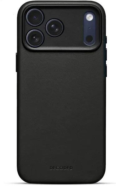 „Decoded Leather Back Case“ – „Decoded“ odinis „iPhone 17 Pro Max“ dėklas, suderinamas su „MagSafe“ (juodas)