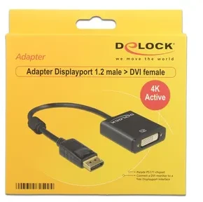 DELOCK Adaptorcable DisplayPort 1.2 kištukas > DVI 24+5 lizdas juodas 4K Active