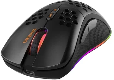 Belaidė itin lengva žaidimų pelė DELTACO GAMING DM220, 70g svorio, RGB, SPCP6651, 400-6400 DPI, 1000 Hz, juoda / GAM-120