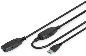 Digitus USB 3.0 SuperSpeed ilginimo kabelis 15 m, USB A/USB A M/F, aktyvus, juodas, 15 m