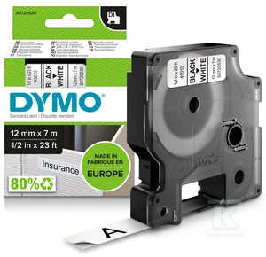 DYMO D1 Standard - Juodas on Baltas - 12mm