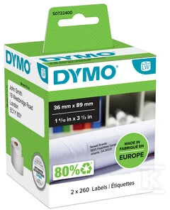 Etiketės DYMO LabelWriter 36x89 mm, 2x260 vnt. / S0722400 99012