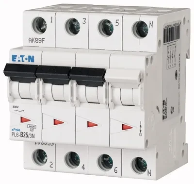 „Eaton“ automatinis jungiklis 3P+N C 25A 6kA AC PL6-C25/3N 106912