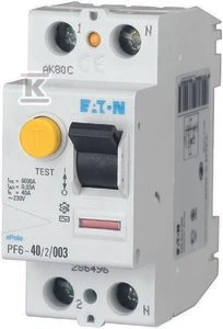 Eaton Liekamosios srovės grandinės pertraukiklis 2P 40A 0.1A tipo AC PF6-40 / 2/01 286497