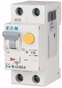 Eaton Liekamosios srovės grandinės pertraukiklis PKNM-16 / 1N / C / 003-A 2P 16A C 0.03A tipas A - 236217
