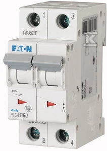 „Eaton“ grandinės pertraukiklis 2P B 16A 6kA AC PL6-B16/2 286555