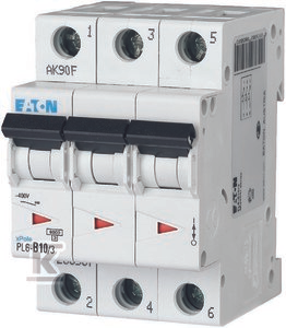 „Eaton“ grandinės pertraukiklis 3P D 10A 6kA AC PL6-D10/3 286611