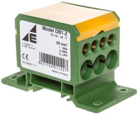 Elektro Plast 48.17 Paskirstymo blokas 2x4-50mm2/3x2.5-25mm2/4x2.5-16mm2 geltona ir-žalia plokščias ir bėgis montavimas TH DB1-Z 48.17