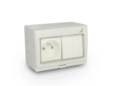 Elektro-Plast Viengubas lizdas + Dvigubas paviršinis jungiklis GPW2N IP55 AQUA55 55.29