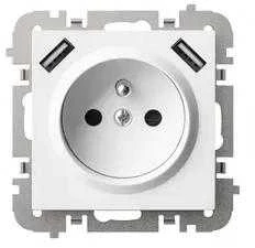 Elektro Plast Nasielsk 3888-10 Vestra maitinimo šaltinis, 2P+Z, 2xUSB, be rėmelio, įleidžiamas, IP20, baltas 3888-10