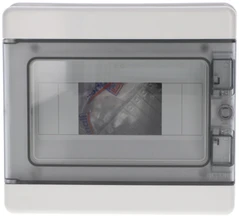 Elettrocanali EC62008E Modulinis PV paskirstymo skydas 1x8 paviršinio montavimo, permatomos durys, 620 serija, IP65, 200x180x100, N+PE bėgelis, rutulinis EC62008E
