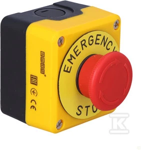 Emas Promet 40mm (1NC) juodai geltona saugiojo lydinio juosta su aprašomąja plokšte "Avarinis sustojimas" - P1EC400E40- K